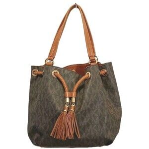 Michael Kors Brown Signature Large Hobo Leather Shoulder  Bag Drawstring
